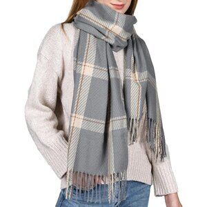 Winter Scarf Women's Shawl Cashmere Feel Tassel Plaid Oversized Scarves Grey